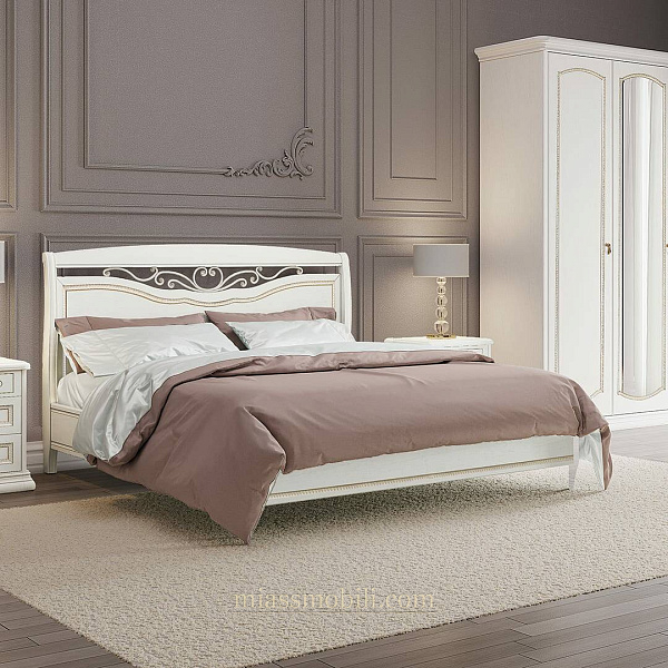 Кровать двойная (1800x2000) Luigi цвет белый с кованым элементом без ножной спинки